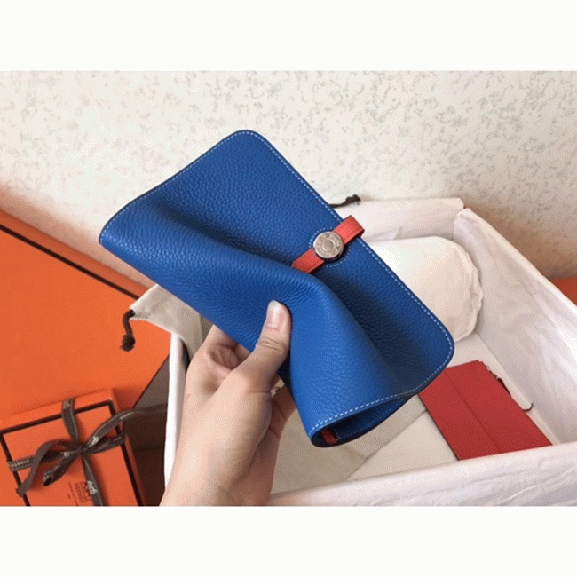 Blue piment leather fake H**me5 Dogon duo wallet