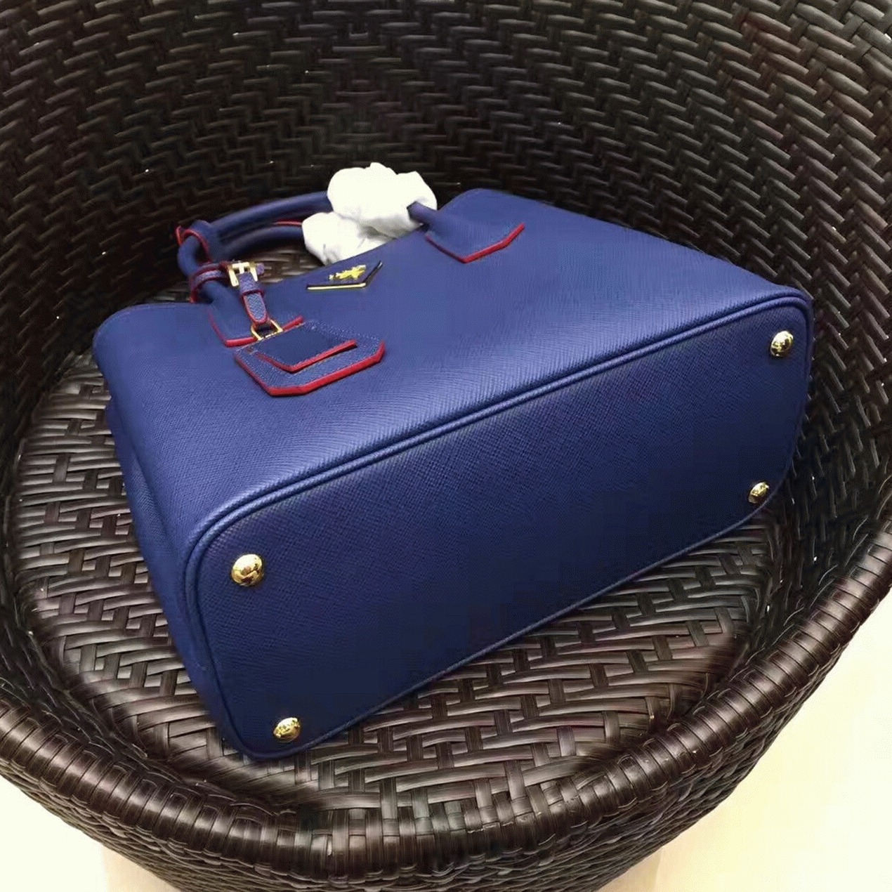 Blue Pra*a Double Medium Tote Bag Replica