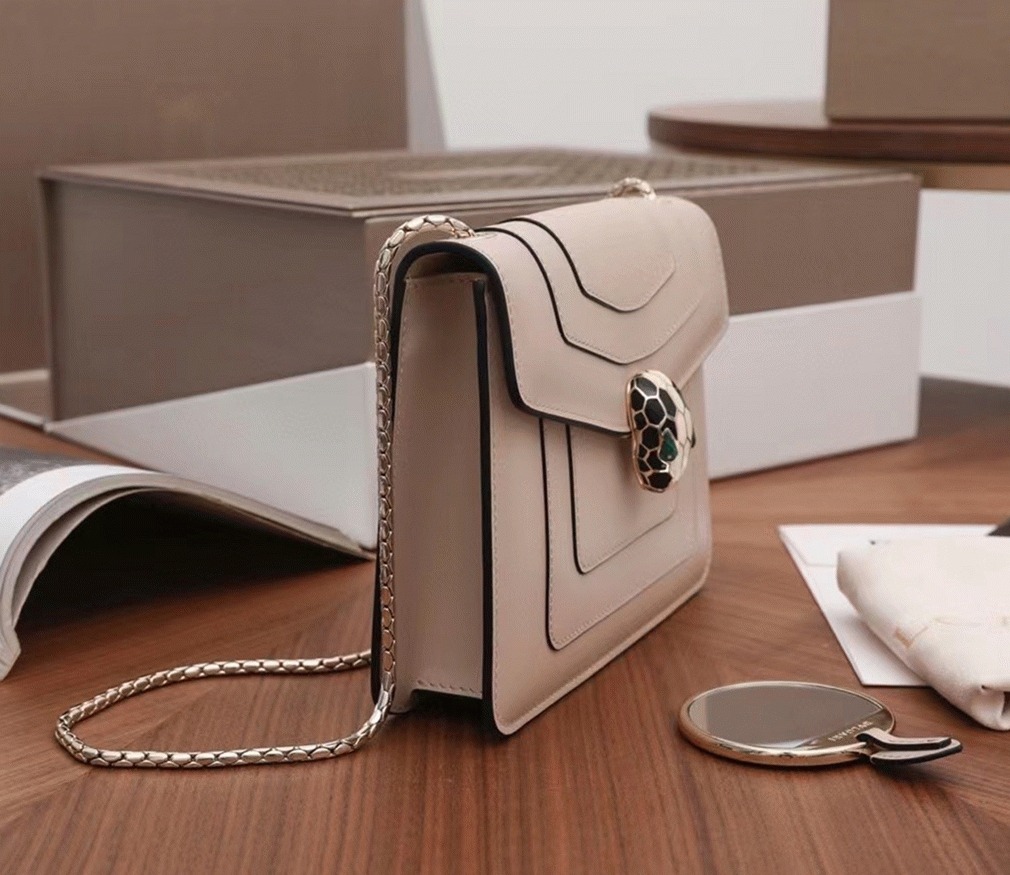 Fake Bv1g*ai Serpenti Forever Small Crossbody Bag Beige Leather