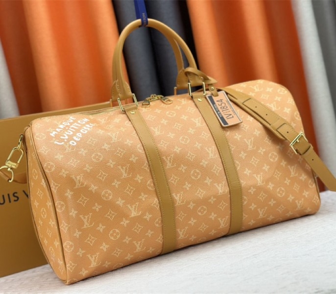 L0vis Vvtt0n Monogram Heritage Canvas Keepall Bandouliere 50 In Yellow