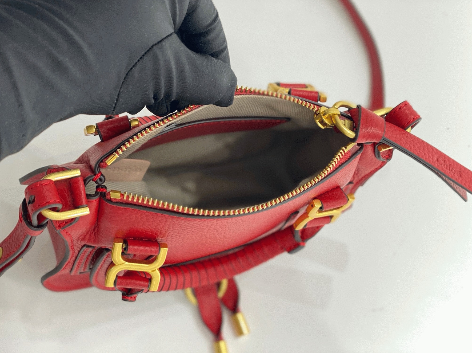 red grained leather Ch10e marcie mini double handle fake bag