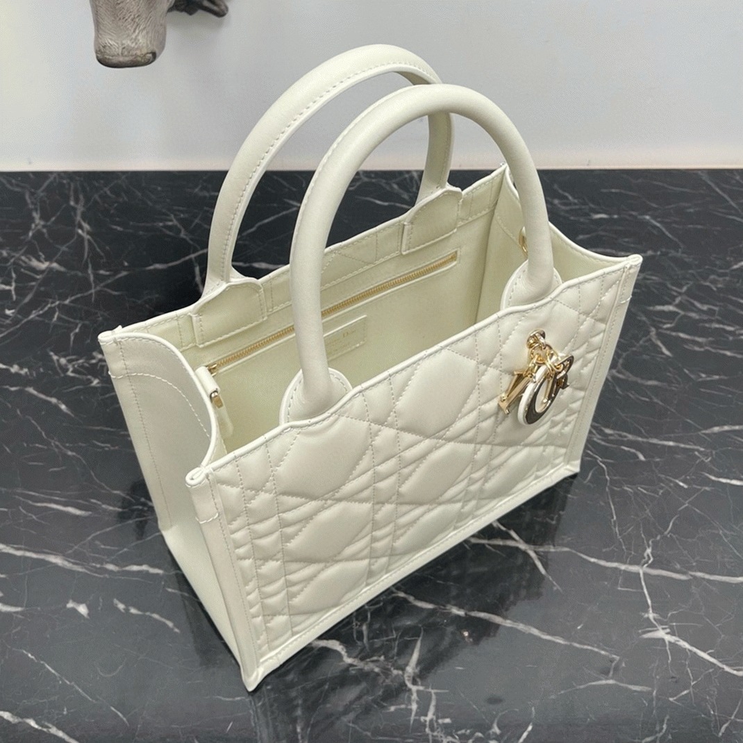 D10r Small Book Tote Bag Knockoff with Strap in White