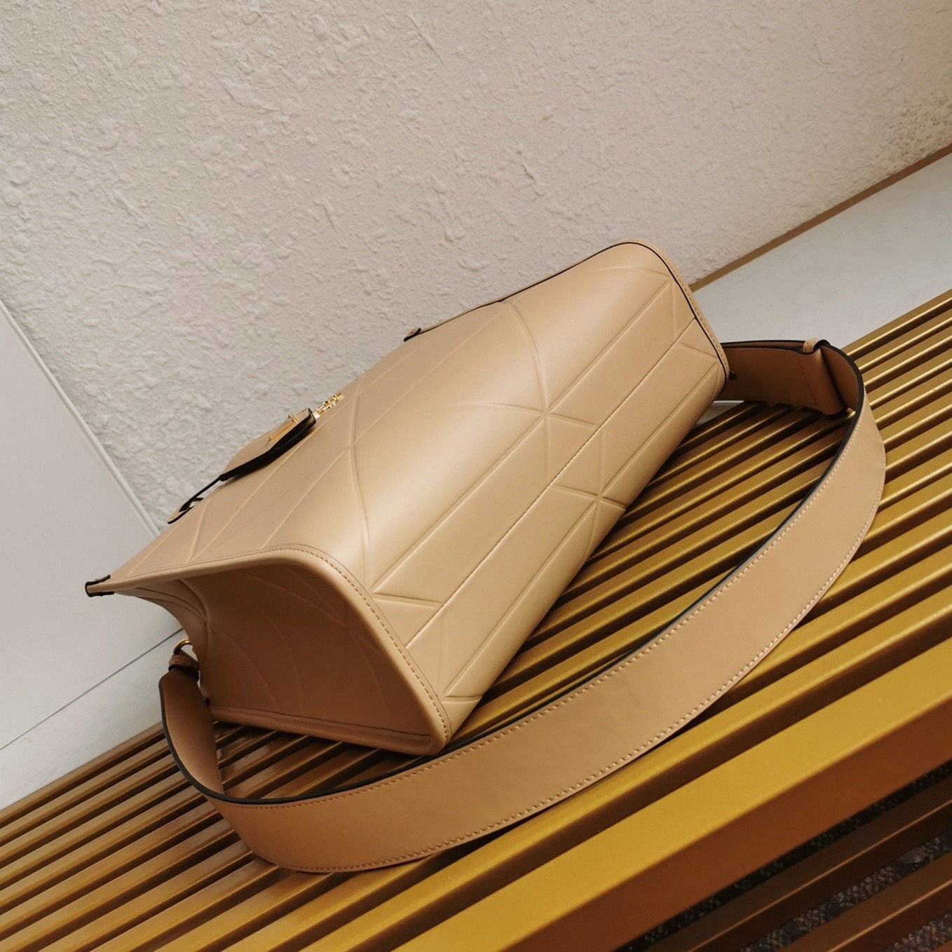 Pra*a Symbole Small Bag Imitation with Topstitching in Beige