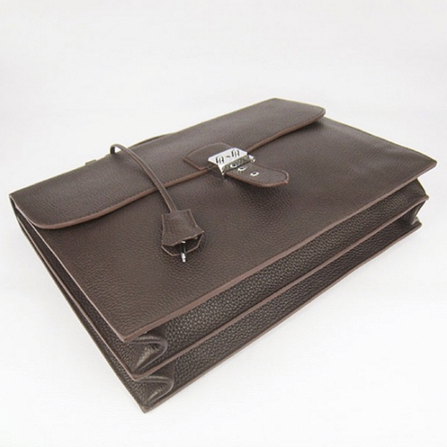 Chocolate Calf Leather Knockoff H**me5 Sac A Depeches 38cm Office Bag