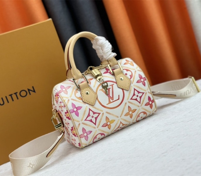 L0vis Vvtt0n LV By The Pool Monogram Tiles Canvas Speedy Bandouliere 20 Bag In Coral