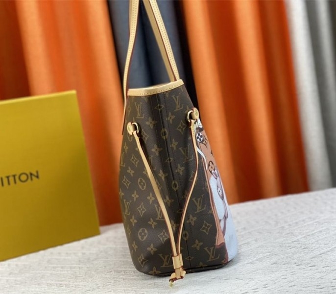 L0vis Vvtt0n Monogram Canvas Neverfull MM Tote With Cat Print