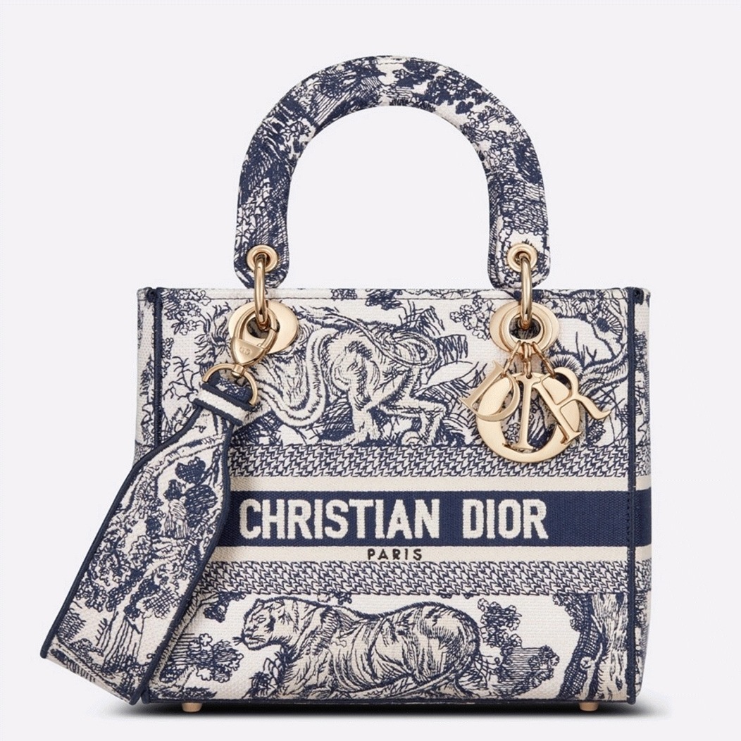D10r Lady D-Lite Medium Bag Knockoff in Blue Toile de Jouy Embroidery