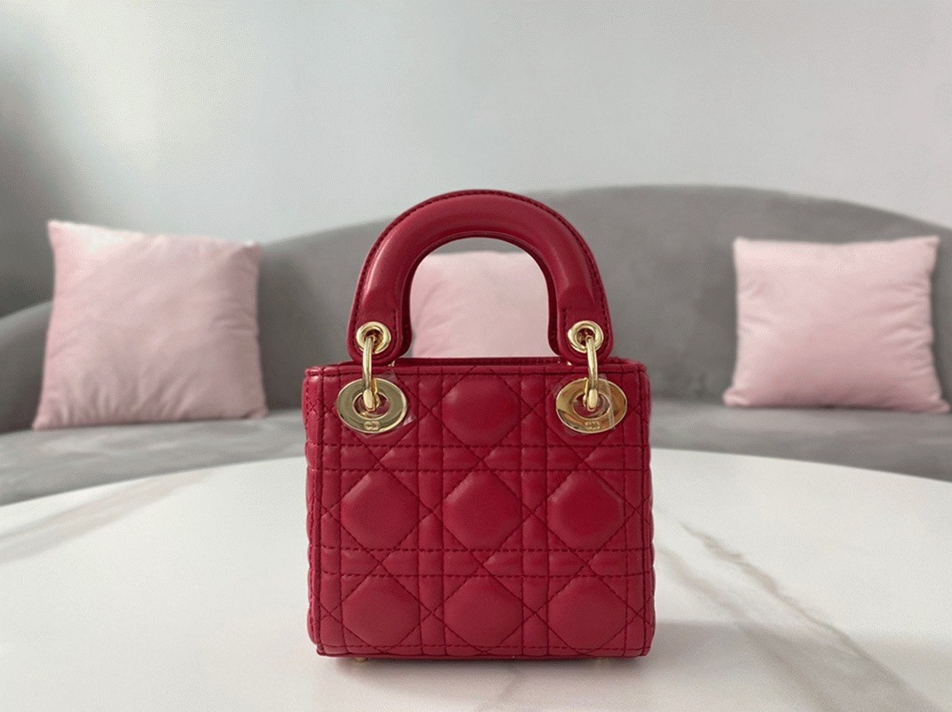 D10r Lady D10r Micro Bag Replica in Red Cannage Lambskin