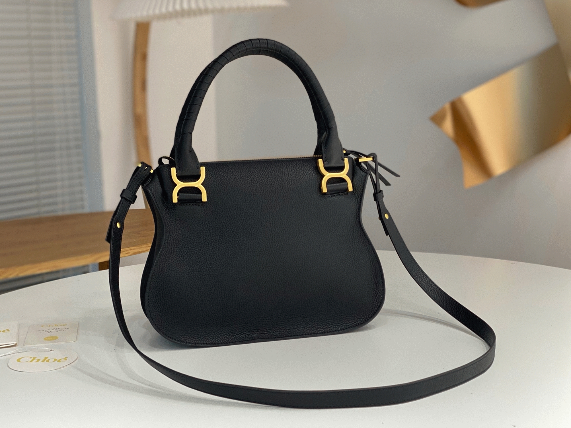 top quality knockoff Ch10e marcie small double carry bag in black grained leather