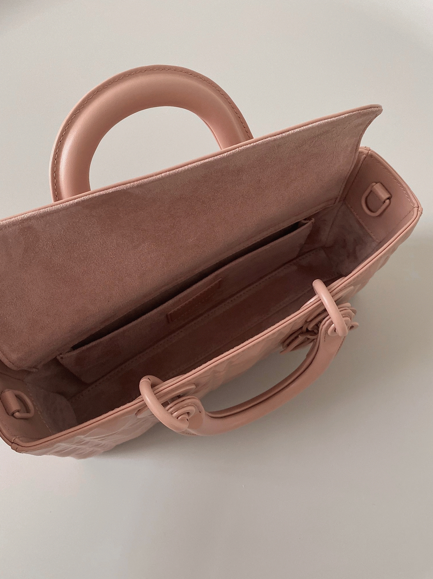D10r Lady D-Joy Medium Bag Faux in Nude Calfskin with D1am0nd Motif