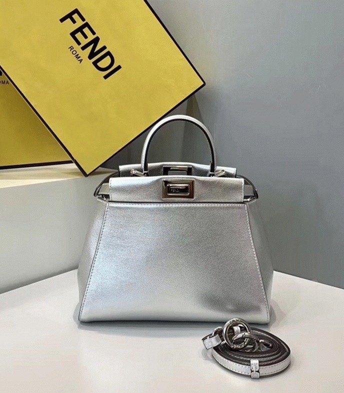 Top Quality Fake F**di Peekaboo Mini Bag In Silver Metallic Lambskin