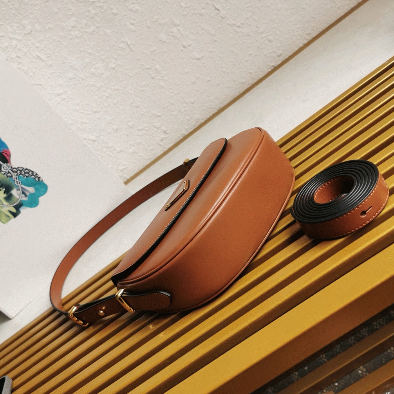 Pra*a Arque Shoulder Bag with Flap Fake in Brown