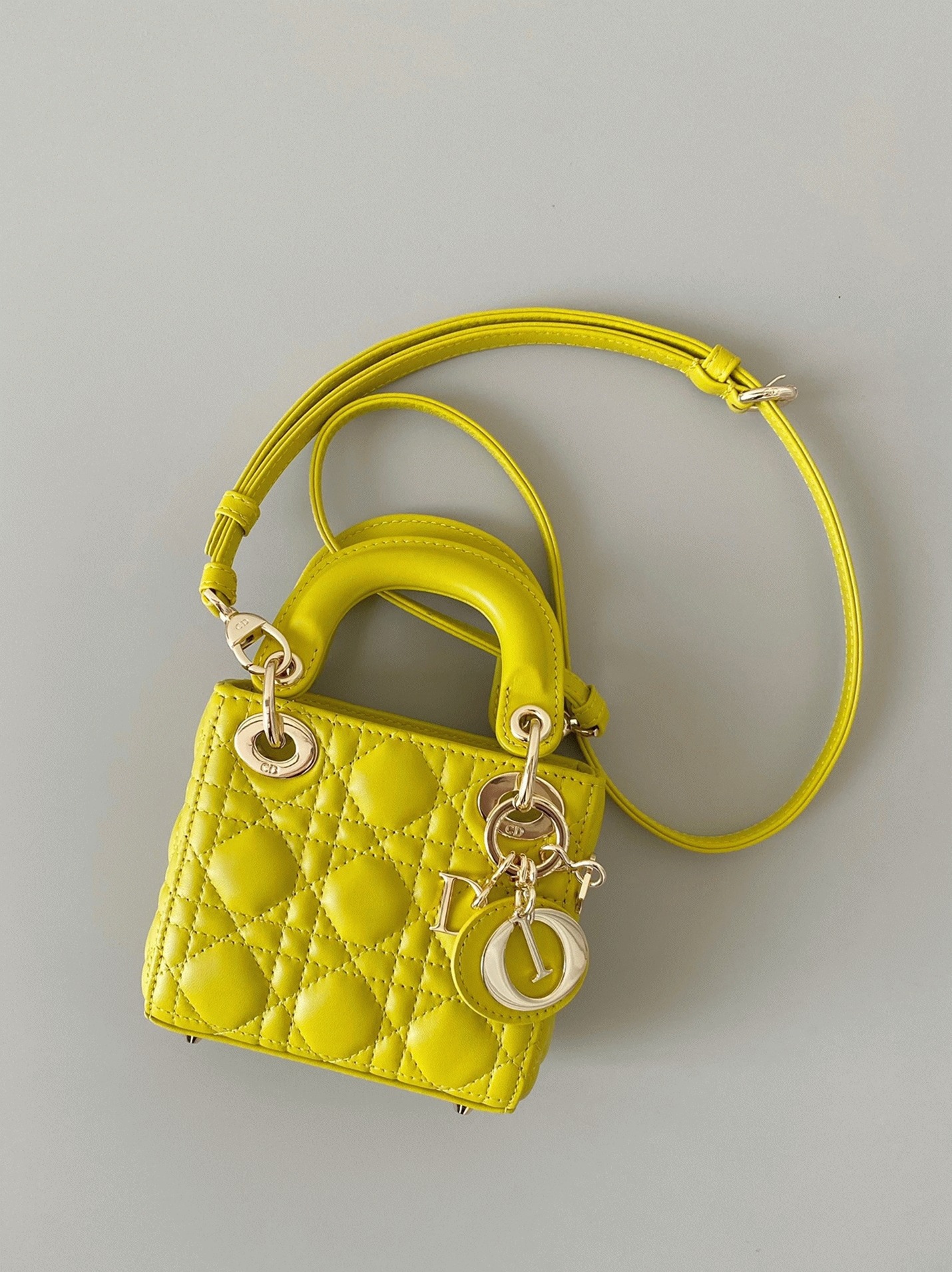 D10r Lady D10r Micro Bag Fake in Yellow Cannage Lambskin