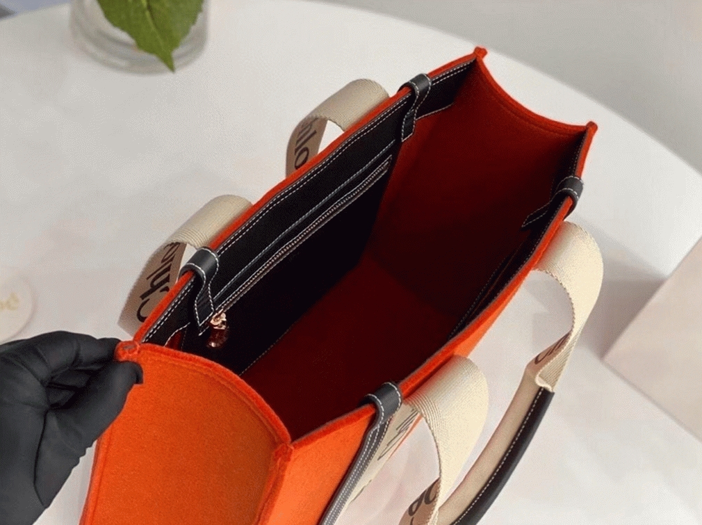 top quality fake Ch10e medium woody tote bag in orange felt