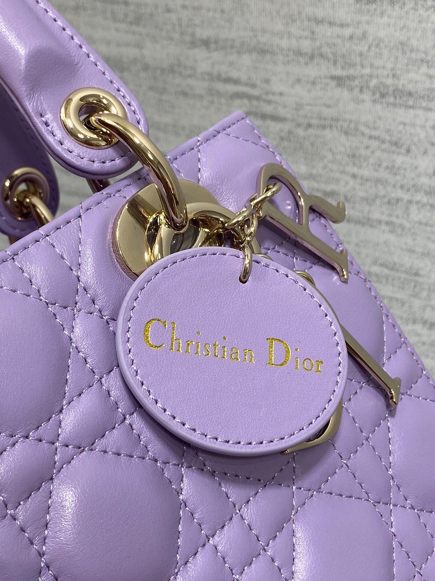 D10r Small Lady D10r Bag Fake in Lilas Lambskin with Resin Charms