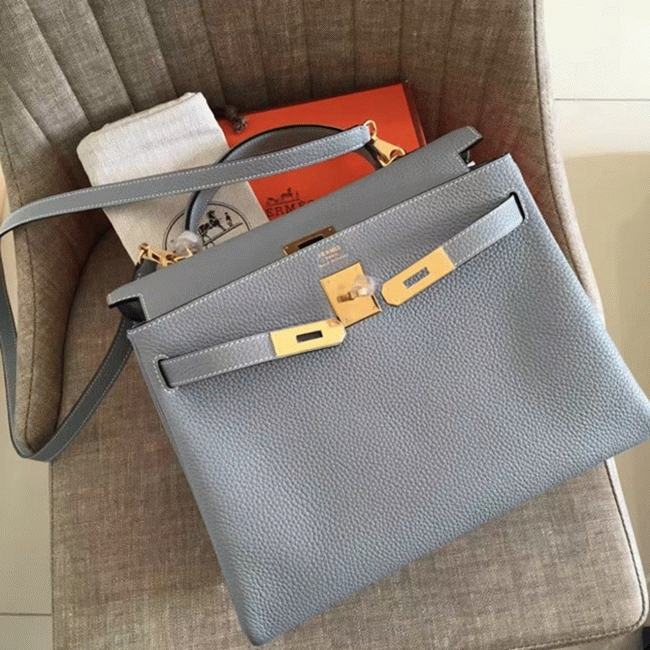 Blue Lin Clemence Replica H**me5 Kelly Retourne 28cm Soft Tote