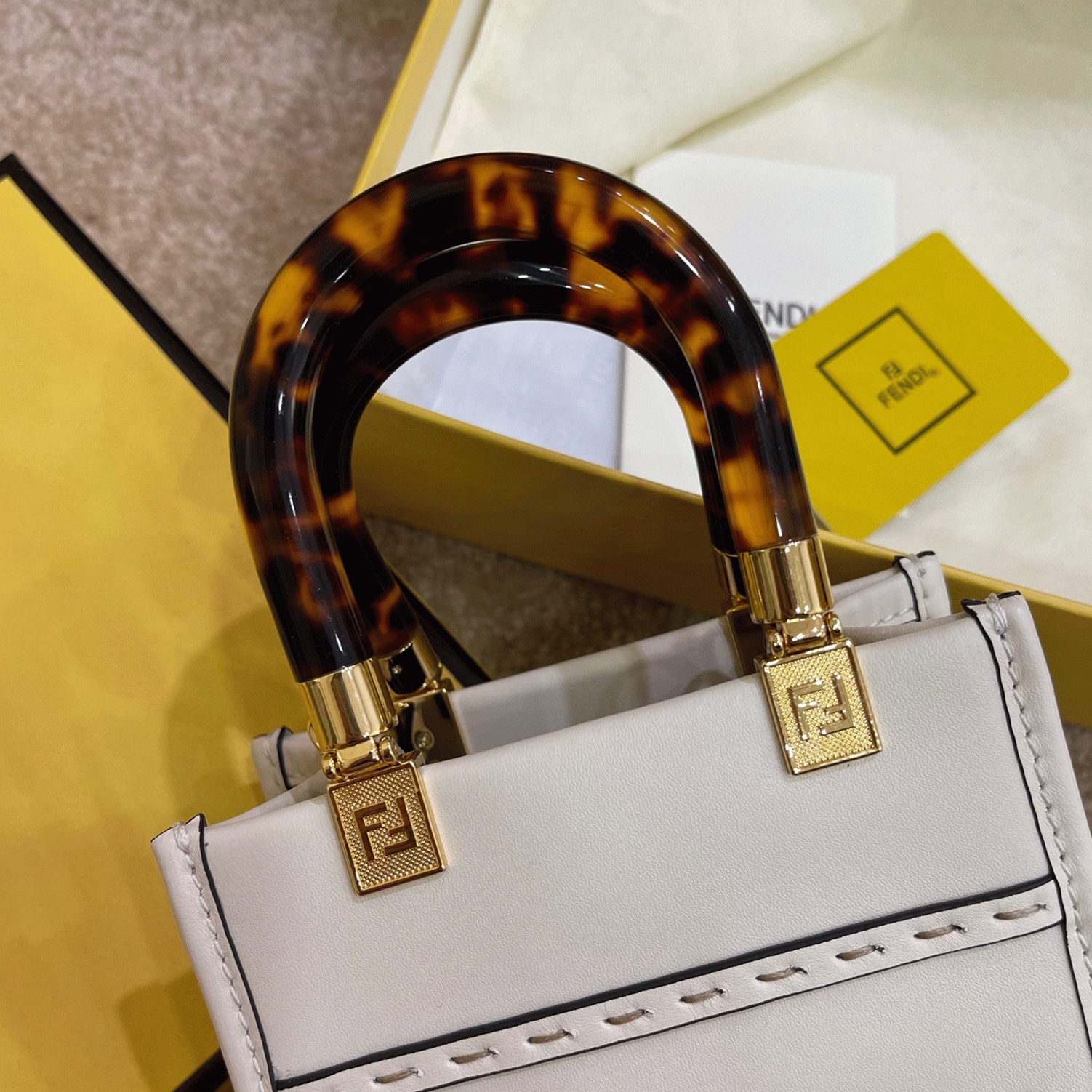 Top Quality Replica F**di Mini Sunshine Shopper Bag In White Leather