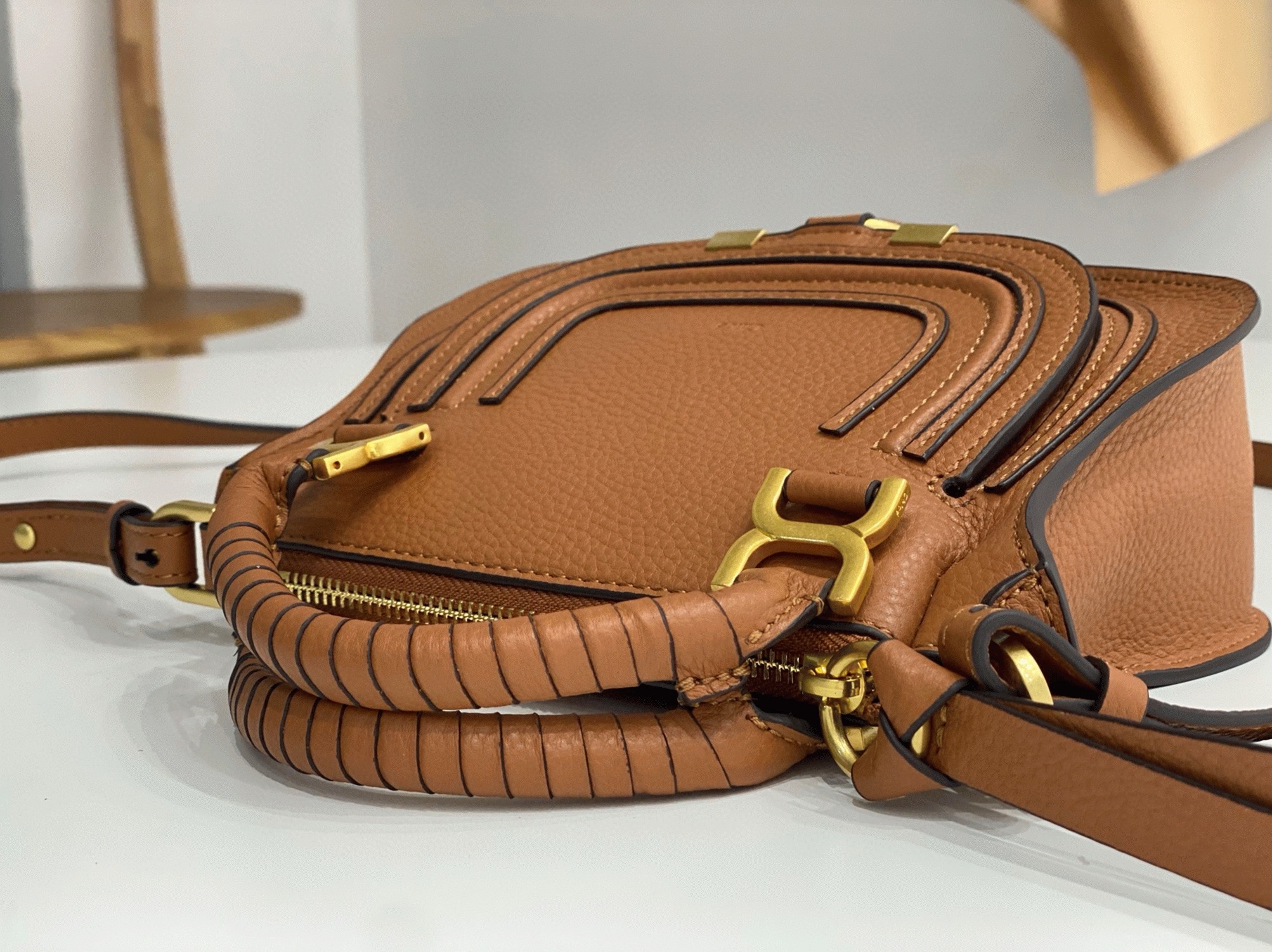 top quality replica Ch10e marcie mini double carry bag in brown grained leather