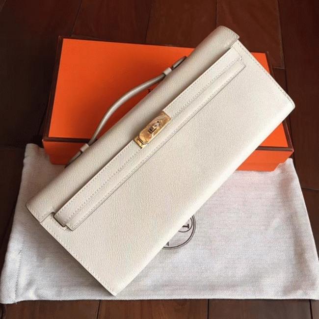 White Epsom Replica H**me5 Kelly Cut Clutch Clean Look Bag