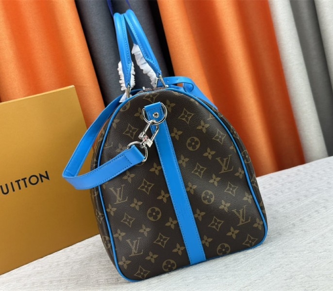 L0vis Vvtt0n Monogram Macassar Canvas Keepall Bandouliere 50 In Gaston Blue