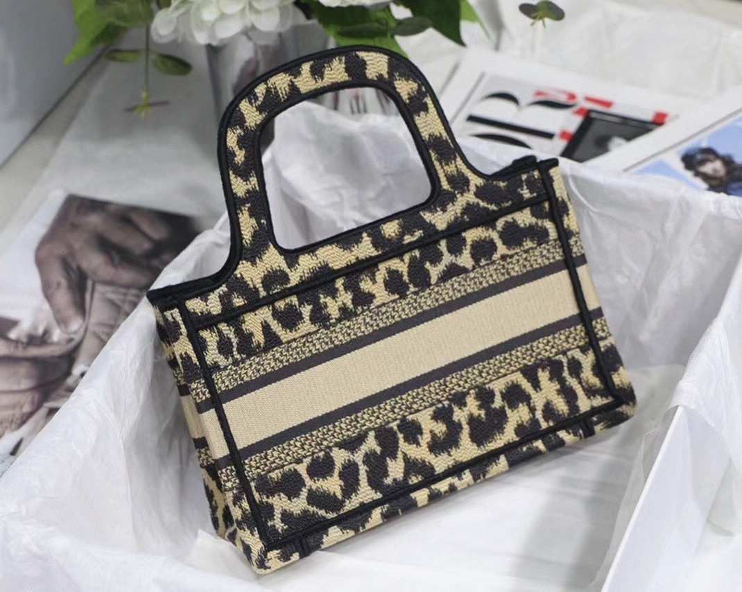 D10r Mini Book Tote Bag Knockoff in Beige Multicolor Mizza Embroidery