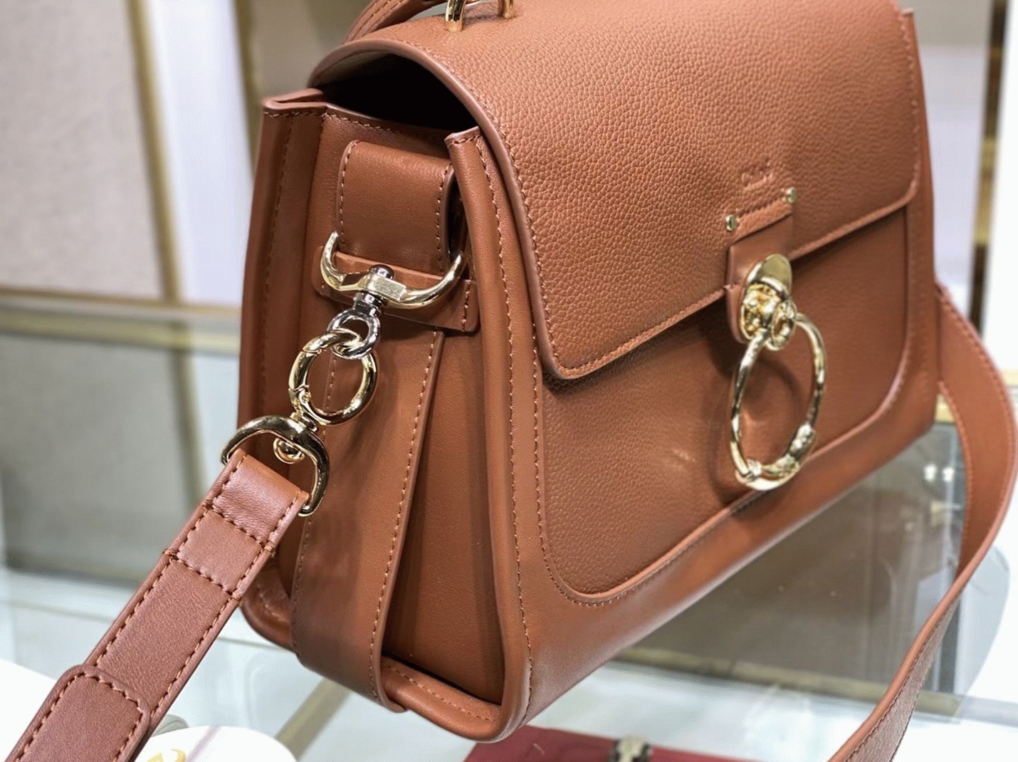 top quality fake Ch10e small tess day bag in caramel grained leather