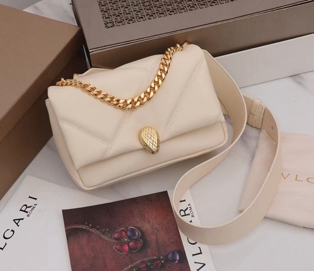 Knockoff Bv1g*ai Serpenti Cabochon Small Bag White Leather