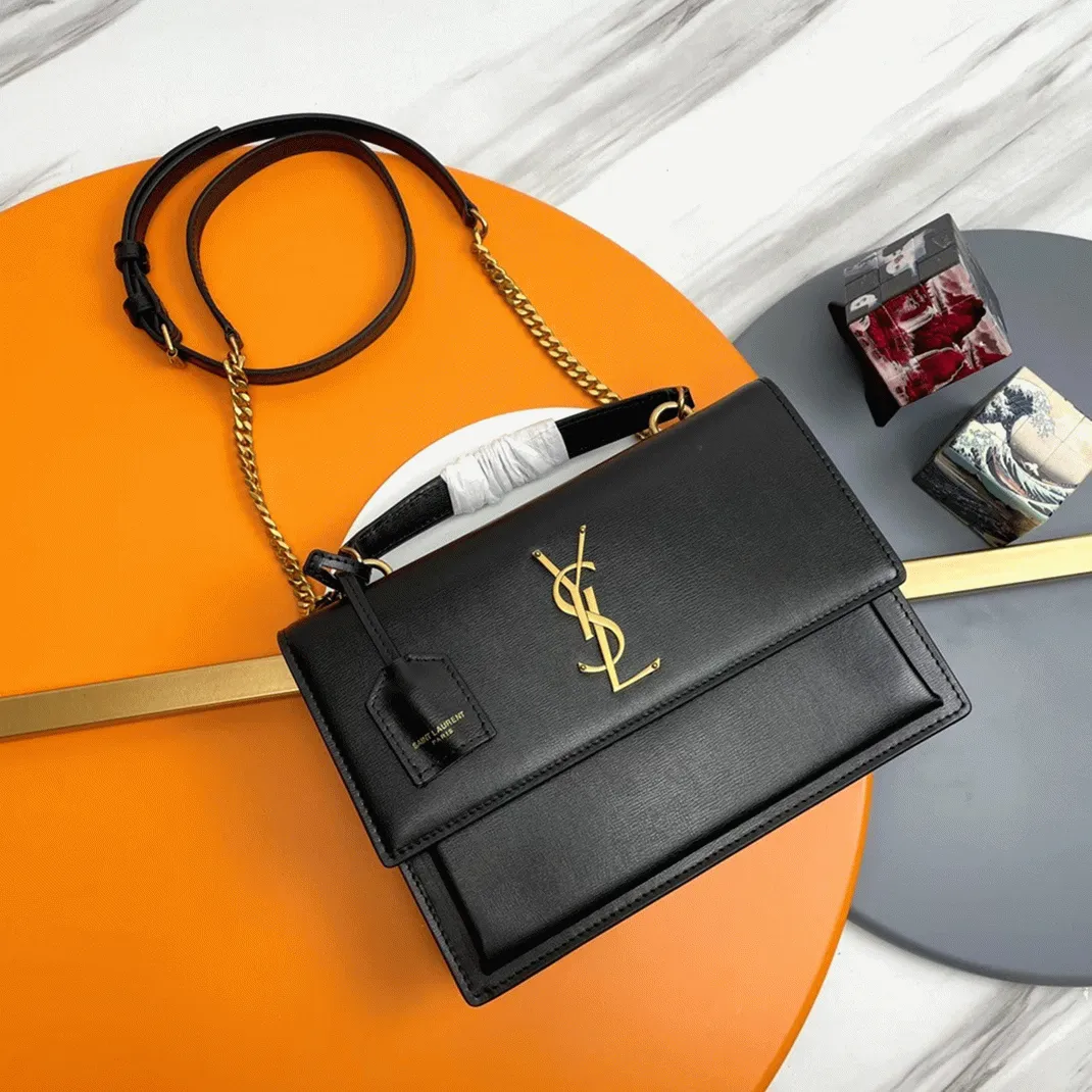 Knockoff Sa1nt Lau*nt Sunset Medium Top Handle Bag Black Calfskin