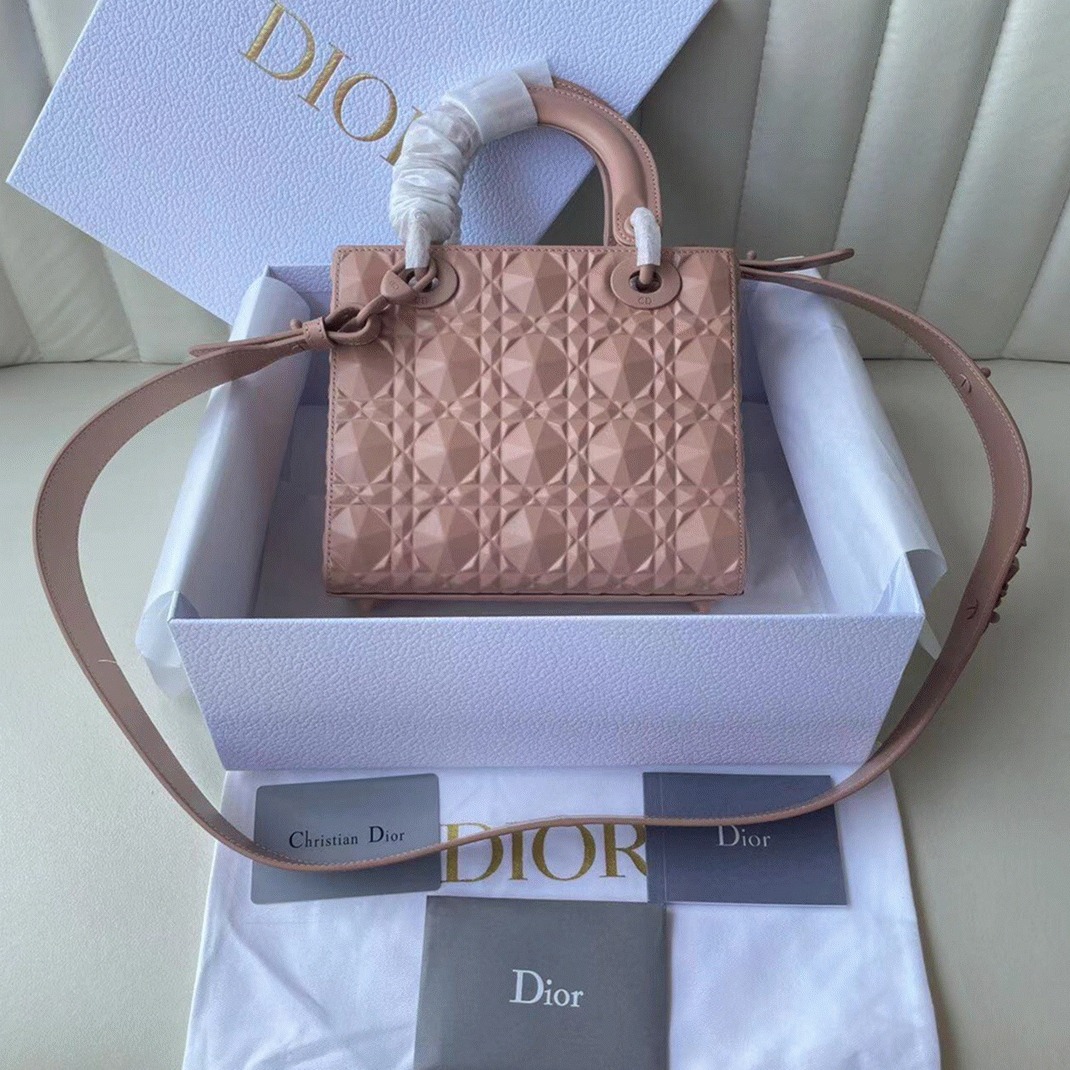 D10r Small Lady D10r My ABCD10r Bag Fake in Pink Calfskin with D1am0nd Motif