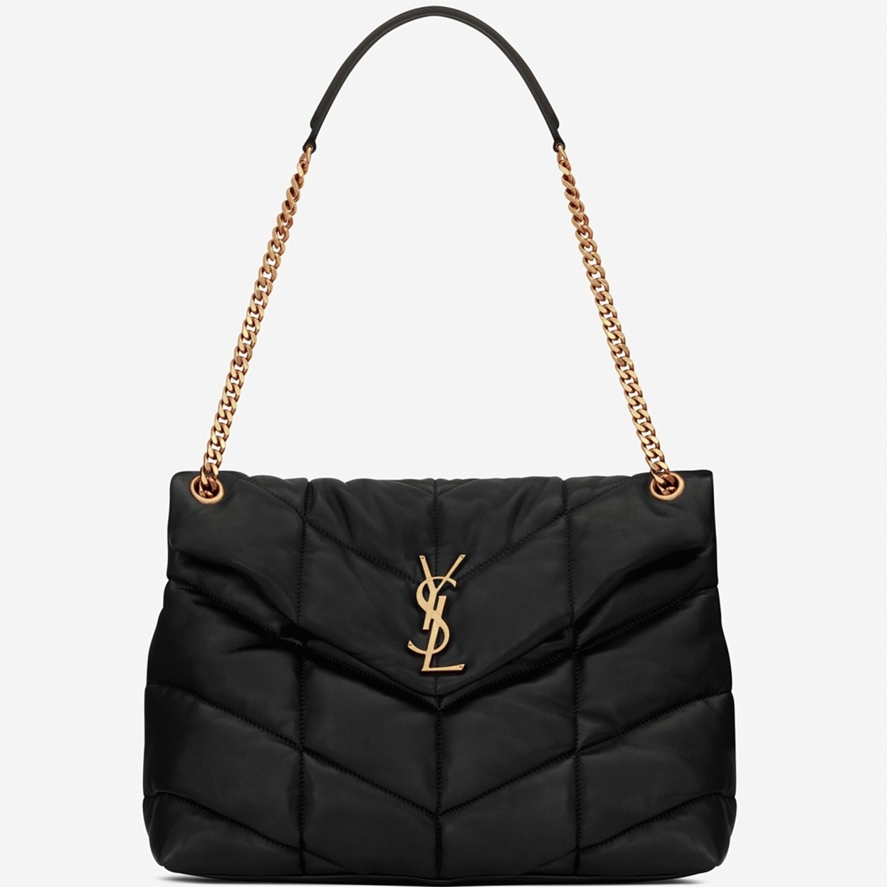 Sa1nt Lau*nt Puffer Medium Chain Bag Black Lambskin