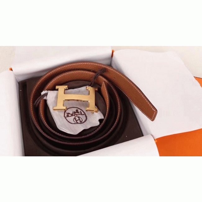 Fake H**me5 H-shaped belt buckle in brown