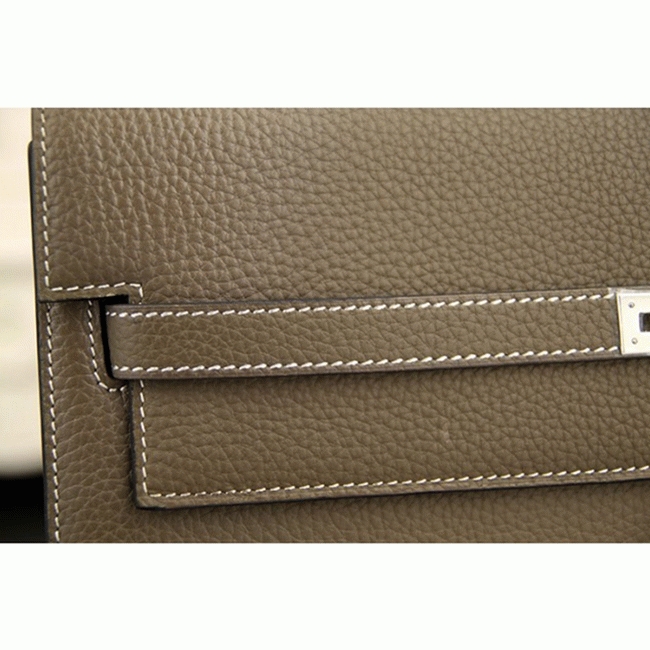 Grey Calf Leather Fake H**me5 Kelly Depeche 38cm Briefcase Elegant Bag