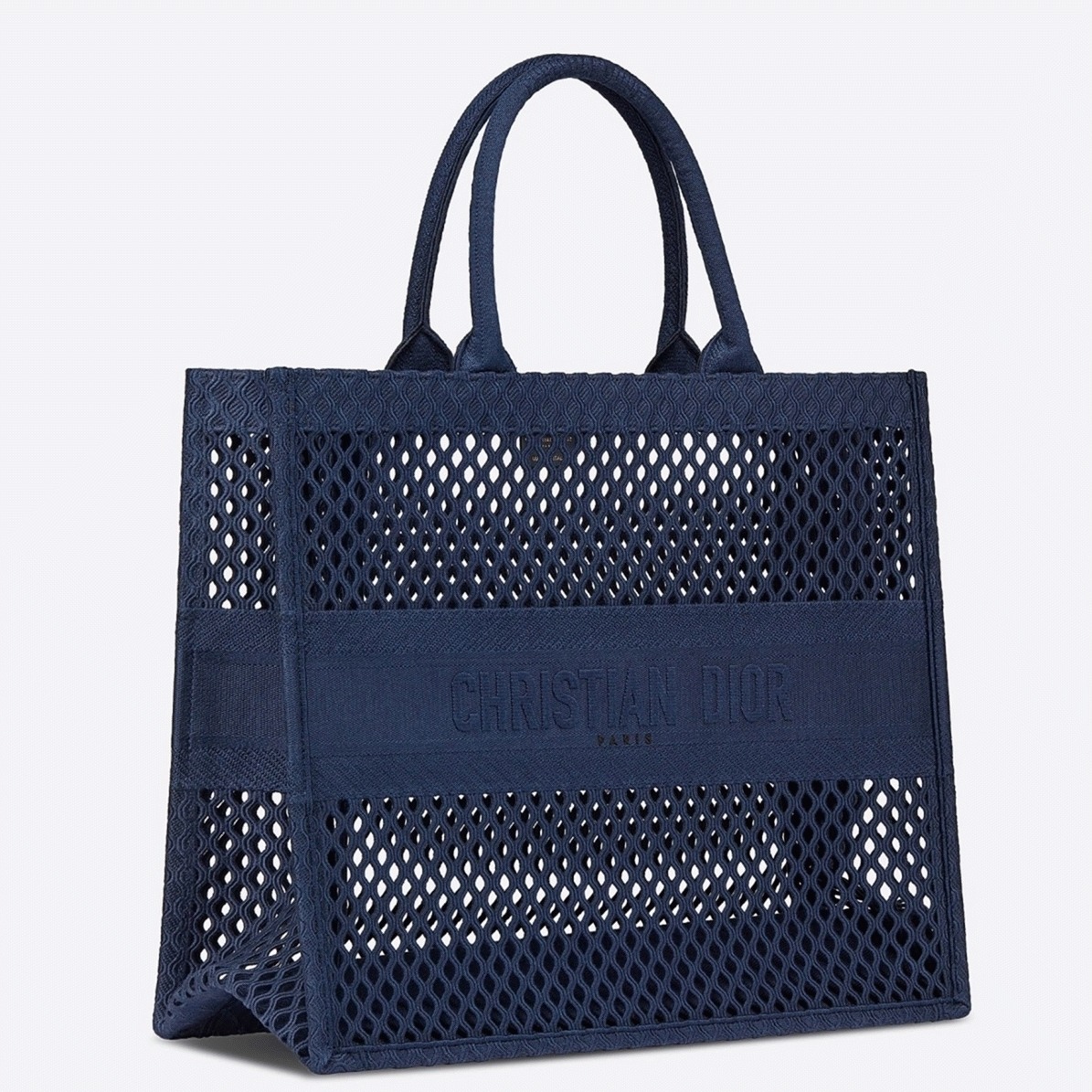 D10r Large Book Tote Bag Replica in Blue Mesh Embroidery