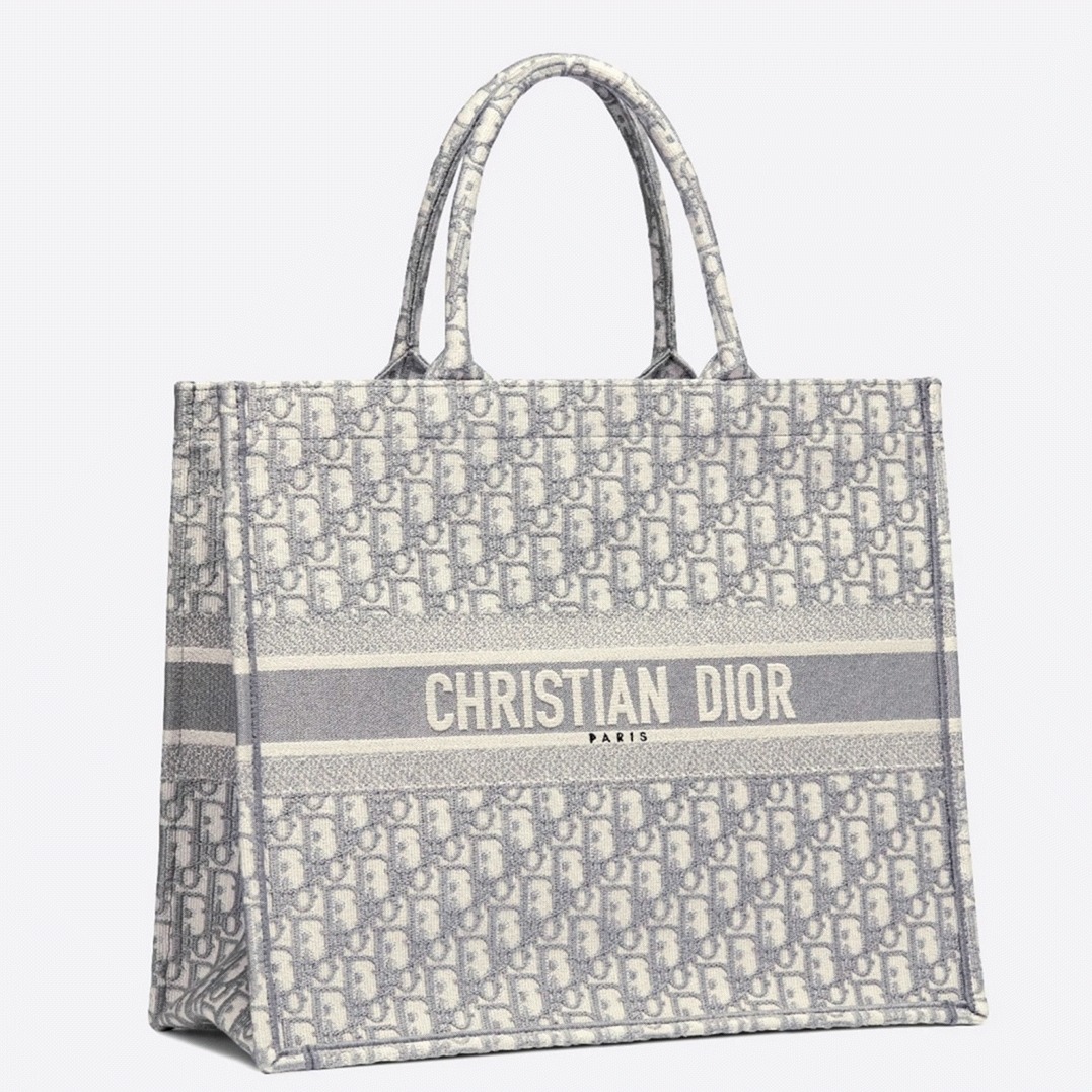 D10r Large Book Tote Bag Replica in Grey D10r Oblique Embroidery