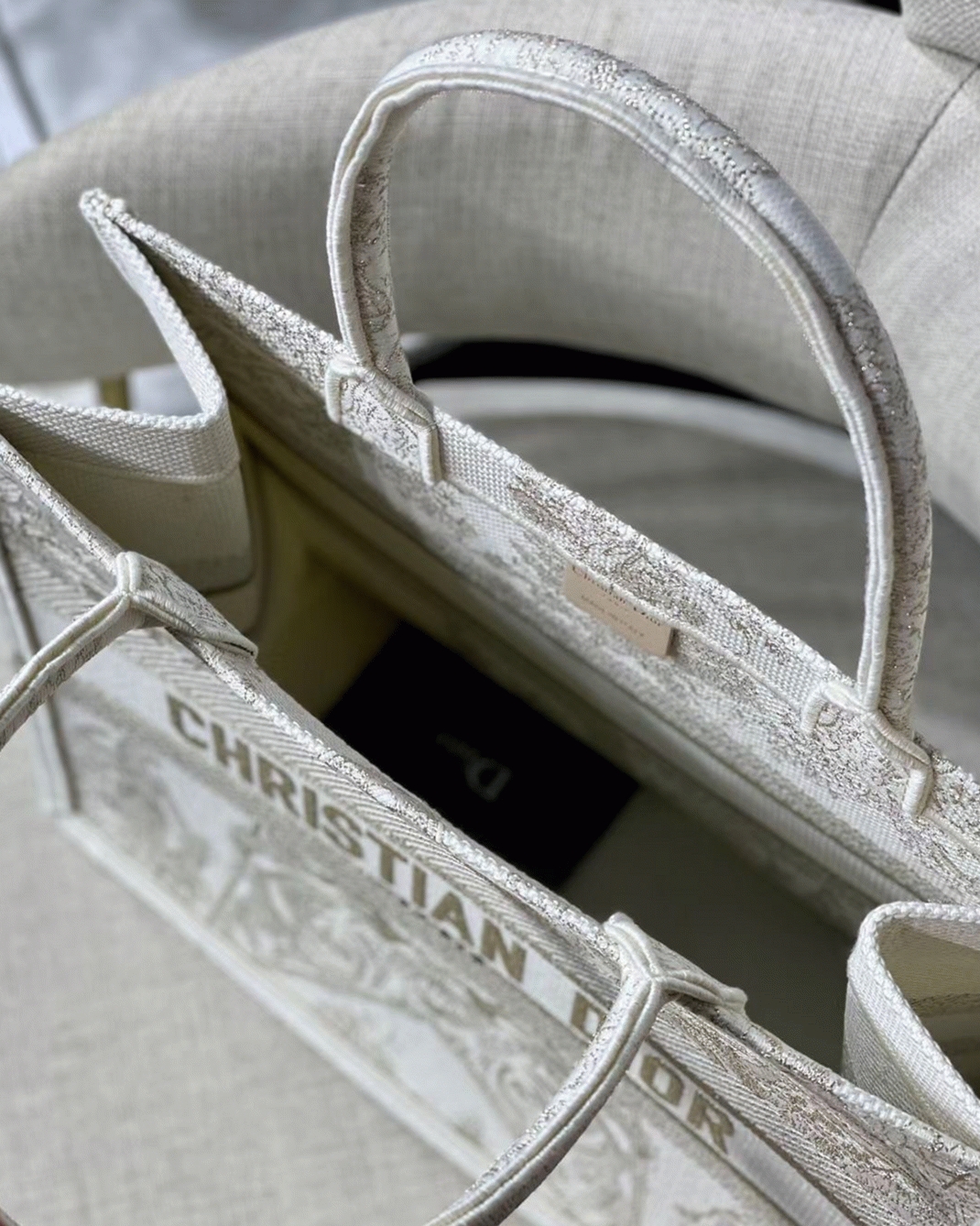 D10r Large Book Tote Bag Replica in D10r Around the World Stella Embroidery