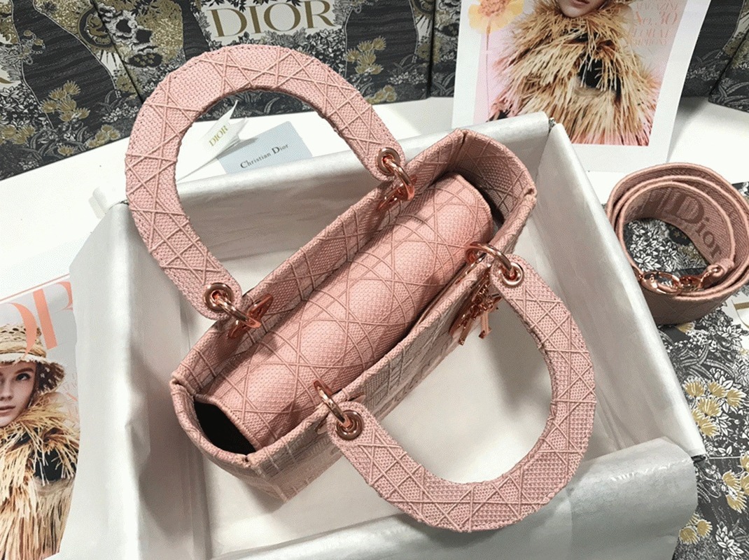 D10r Lady D-Lite Medium Bag Imitation in Pink Cannage Embroidered Canvas