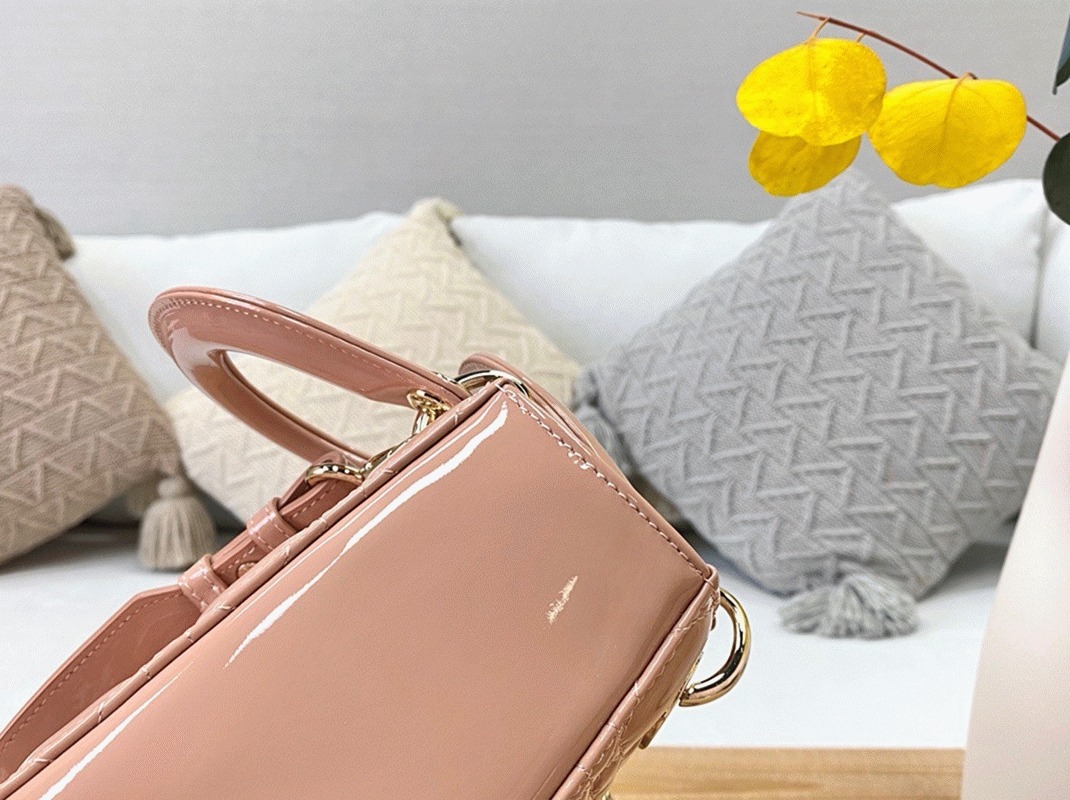 D10r Small Lady D10r Bag Faux in Powder Patent Cannage Calfskin