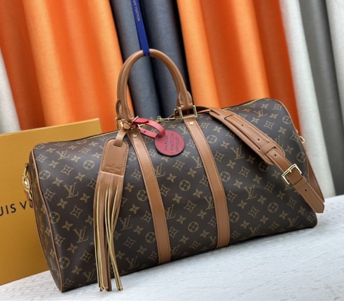 L0vis Vvtt0n Monogram Dust Canvas Keepall Bandouliere 50 In Brown