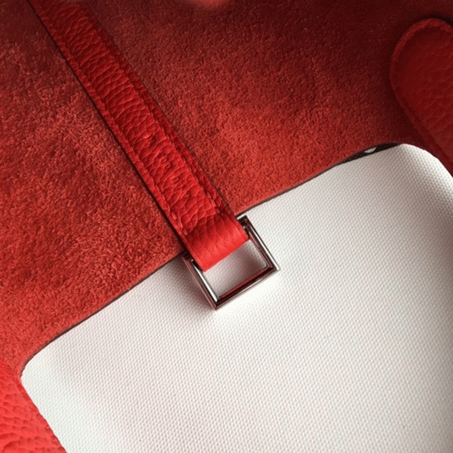 Red fake H**me5 Picotin Lock 22cm handbag with braided handles