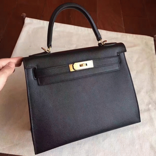 Black Epsom Fake H**me5 Kelly Sellier 28cm Stylish Handbag