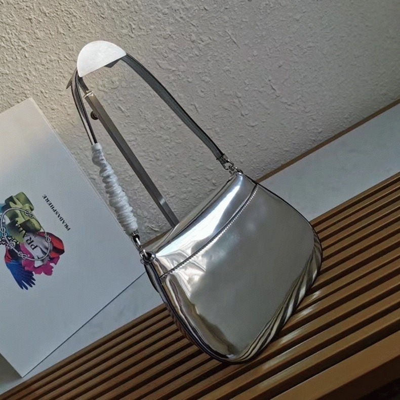 Silver Pra*a Cleo Flap Bag Knockoff