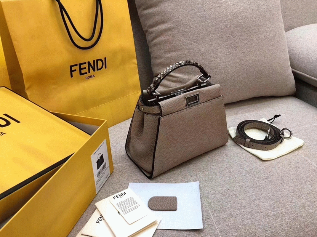 Top Quality Knockoff F**di Peekaboo Mini Selleria Grey Bag with Python Leather Handle