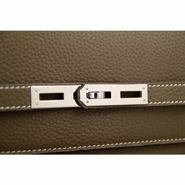 Grey Calf Leather Fake H**me5 Kelly Depeche 38cm Briefcase Elegant Bag