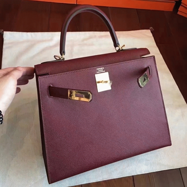 bordeaux epsom copy h**me5 kelly sellier 28cm preM1vm handbag