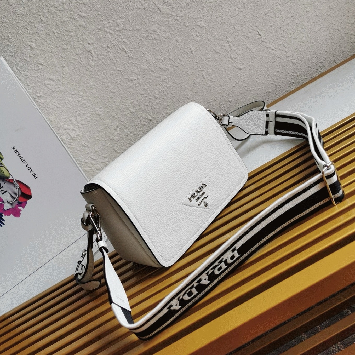 Pra*a Flap Shoulder Bag Replica in White