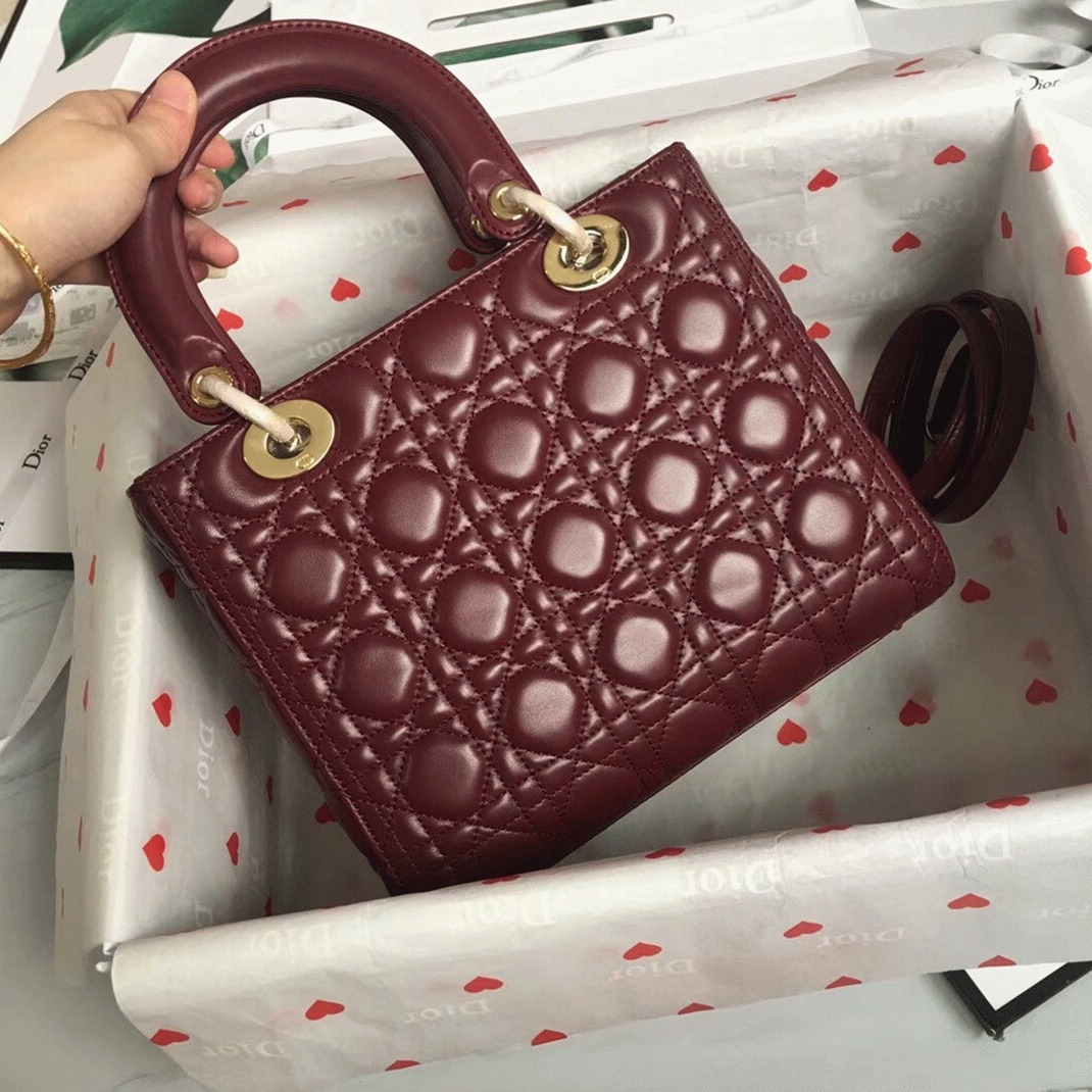 D10r Lady D10r Medium Bag Replica in Bordeaux Lambskin