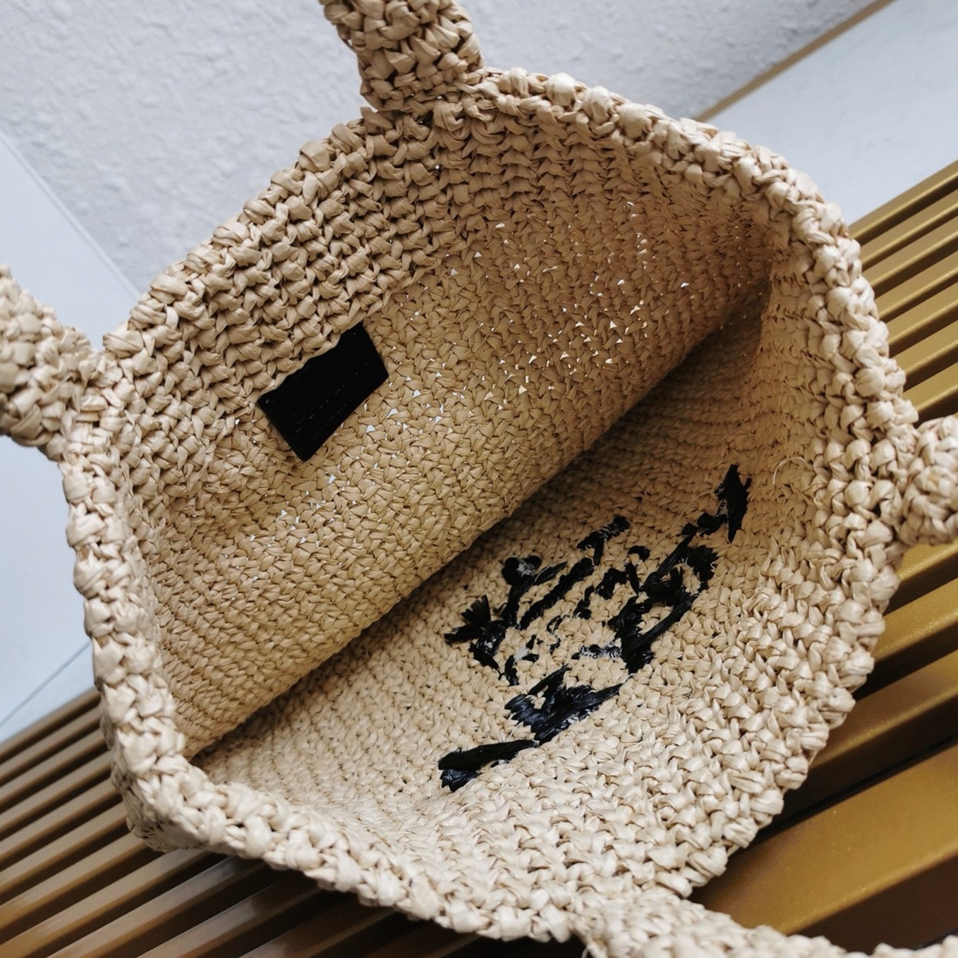 Pra*a Small Crochet Tote Bag Knockoff in Beige Raffia-effect Yarn