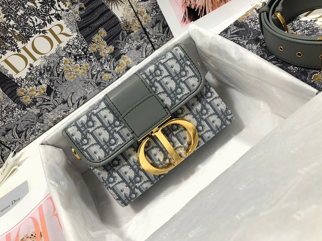 D10r 30 Montaigne Box Bag Fake in Gray D10r Oblique Jacquard