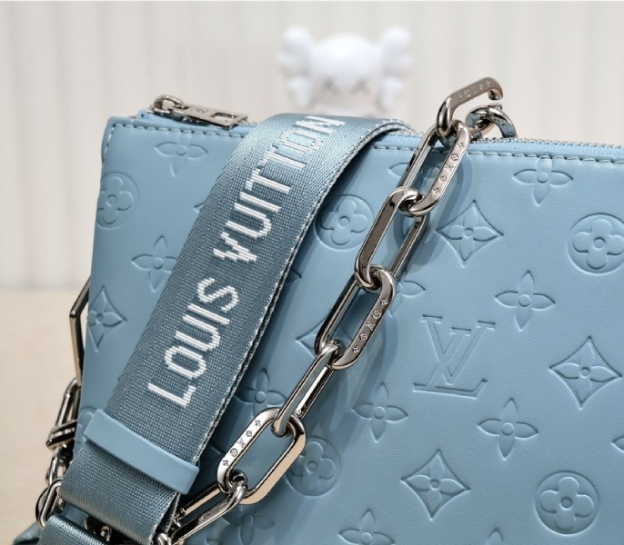 L0vis Vvtt0n Coussin PM Bag In Turquoise Blue With Jacquard Strap