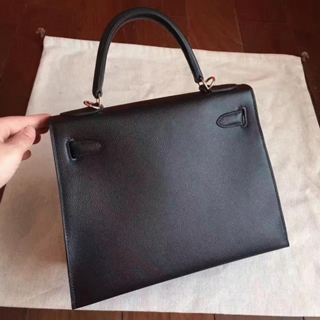 Black Epsom Fake H**me5 Kelly Sellier 28cm Stylish Handbag